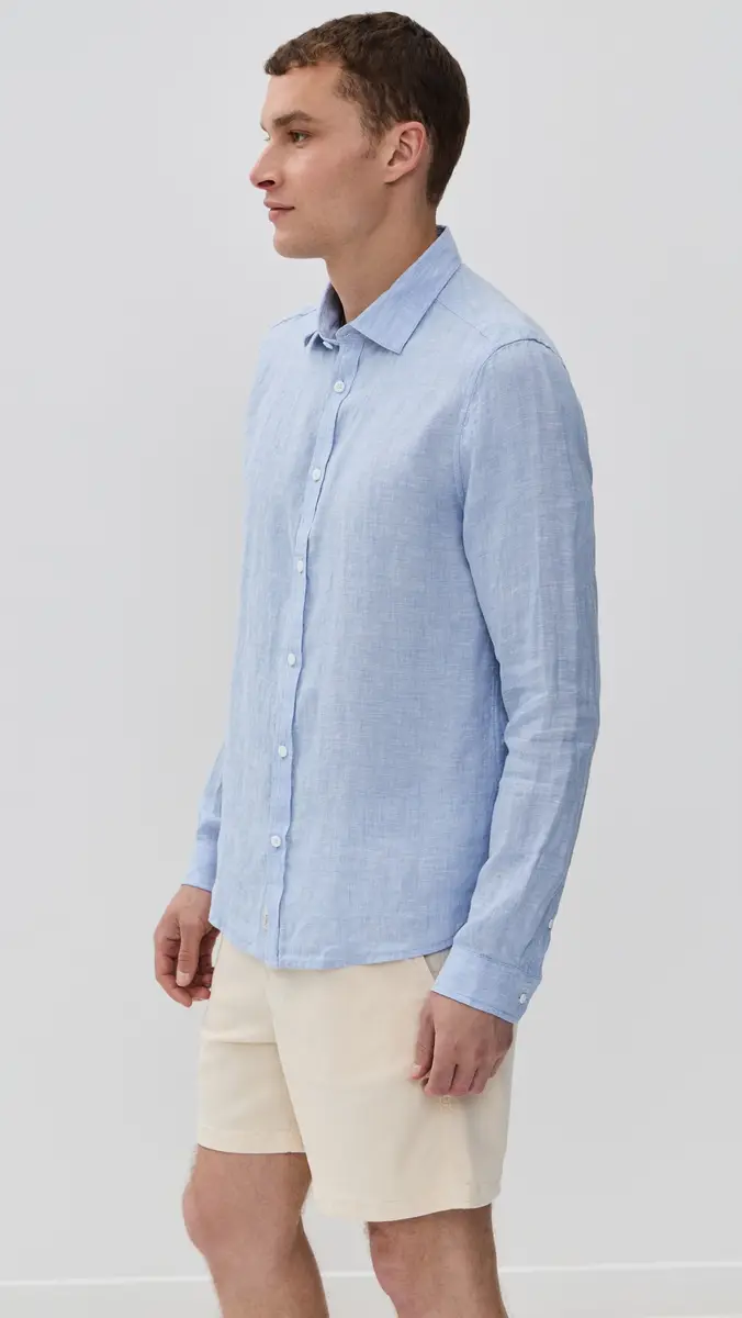 Onia Linen Slim Fit Shirt Oxford Blue | Thumbnail 4