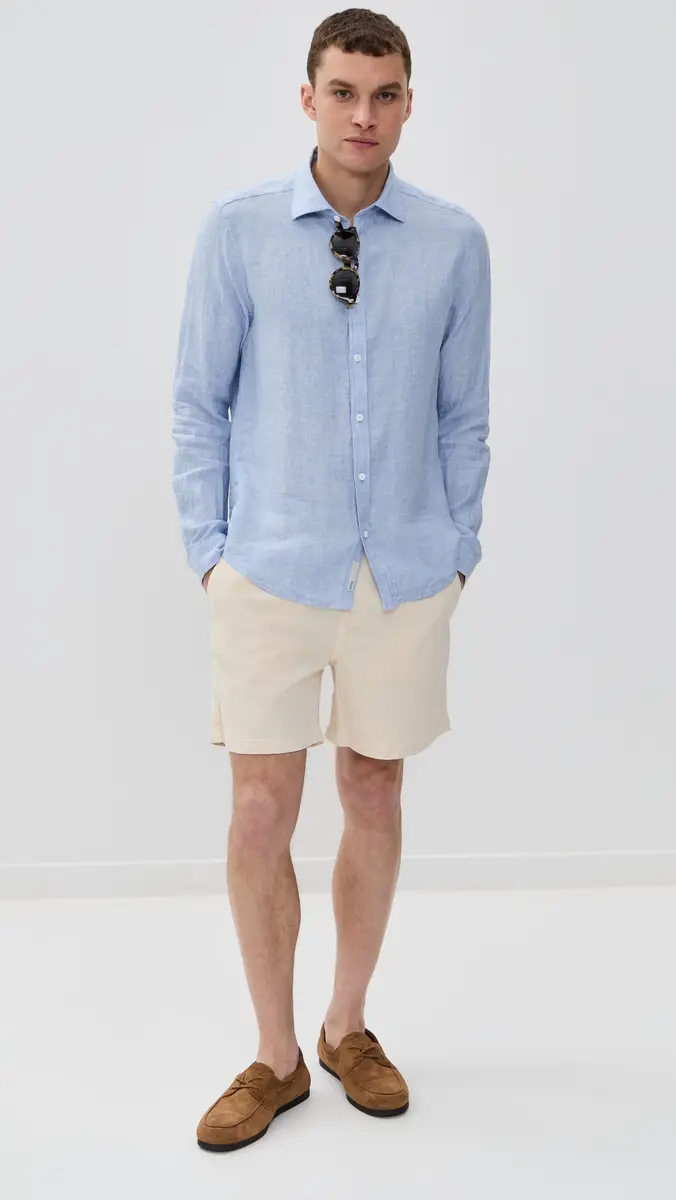 Onia Linen Slim Fit Shirt Oxford Blue | Thumbnail 5