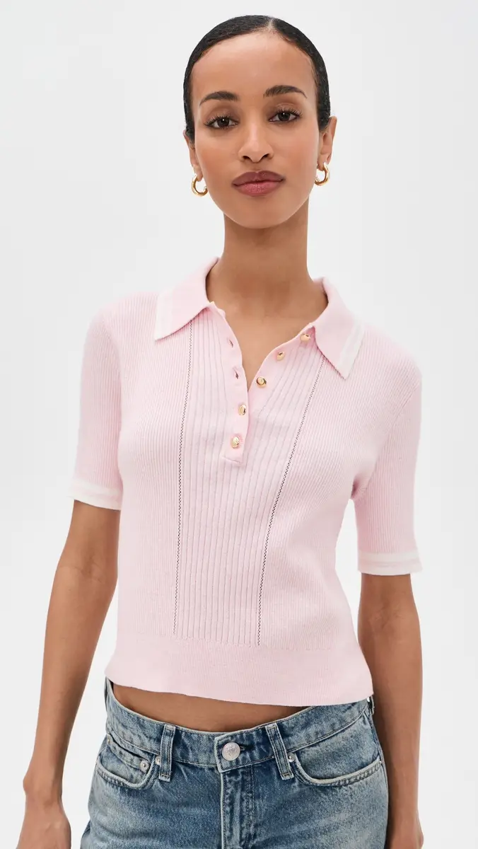 rag & bone Laurie Tipped Short Sleeve Polo ight Pink | Thumbnail 2 rag & bone Laurie Tipped Short Sleeve Polo ight Pink | Thumbnail 2