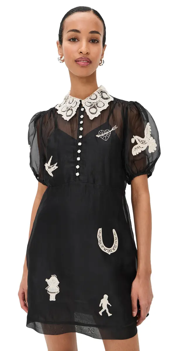 Ellison Puff Sleeve Silk Mini Dress Black Ellison Puff Sleeve Silk Mini Dress Black