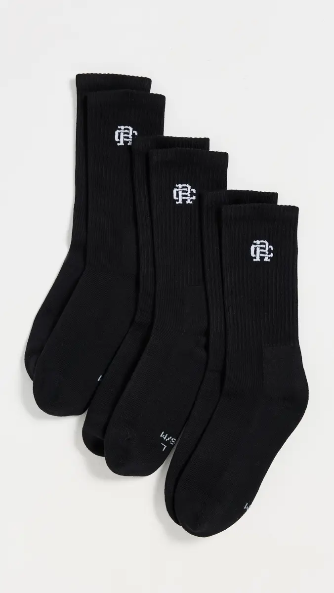 Reigning Champ 3 Pack Classic Crew Socks Black | Thumbnail 2