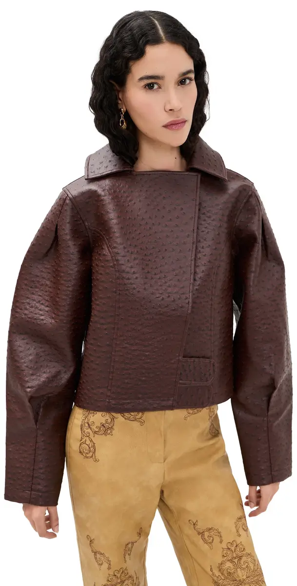 Yellow the Label Oliver Faux Ostrich Leather Jacket ahogany | Image 1 Yellow the Label Oliver Faux Ostrich Leather Jacket ahogany | Image 1