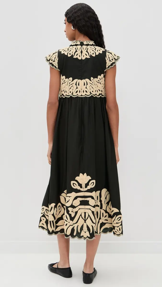 Sea Alexandra Embroidery Cap Sleeve Midi Dress Black | Thumbnail 3 Sea Alexandra Embroidery Cap Sleeve Midi Dress Black | Thumbnail 3