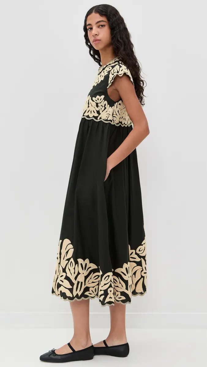 Sea Alexandra Embroidery Cap Sleeve Midi Dress Black | Thumbnail 4 Sea Alexandra Embroidery Cap Sleeve Midi Dress Black | Thumbnail 4