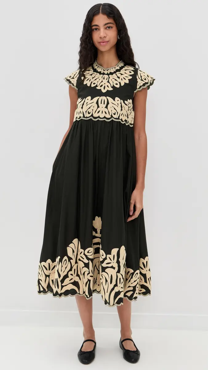 Sea Alexandra Embroidery Cap Sleeve Midi Dress Black | Thumbnail 5 Sea Alexandra Embroidery Cap Sleeve Midi Dress Black | Thumbnail 5