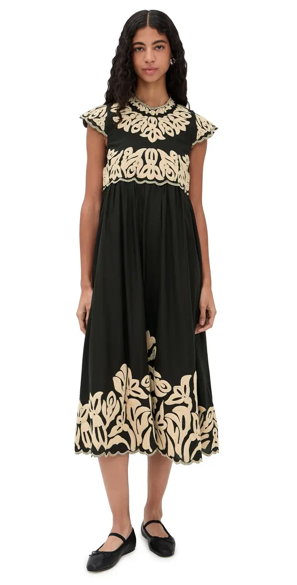 Alexandra Embroidery Cap Sleeve Midi Dress Black Alexandra Embroidery Cap Sleeve Midi Dress Black