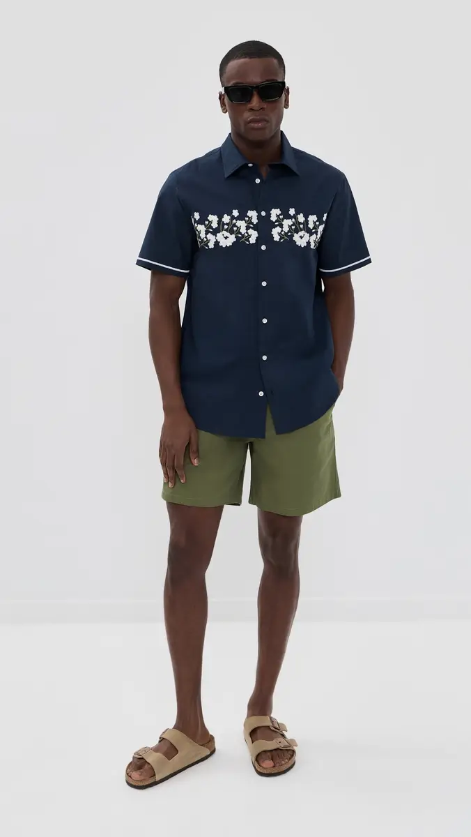 Bather Cotton Herringbone Leisure Shorts 7 Olive | Thumbnail 5 Bather Cotton Herringbone Leisure Shorts 7 Olive | Thumbnail 5