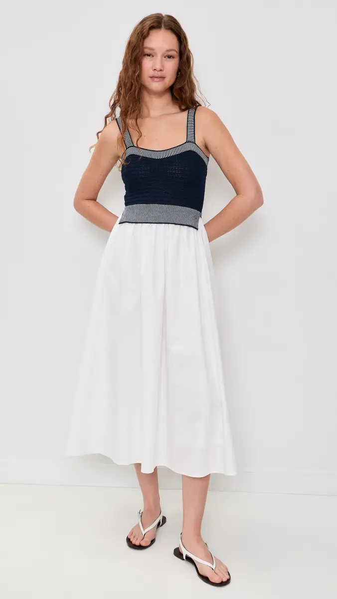 Moon River Mixed Media Knit Top Midi Dress Navy/Off White | Thumbnail 2