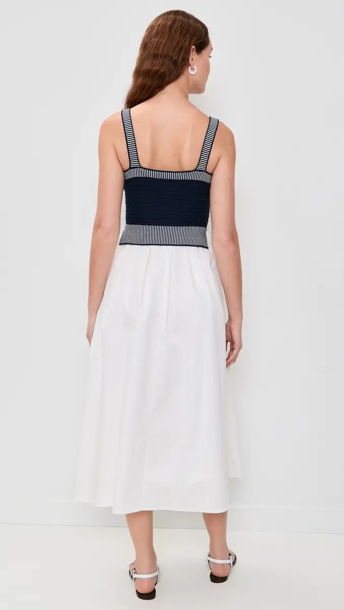 Moon River Mixed Media Knit Top Midi Dress Navy/Off White | Thumbnail 3