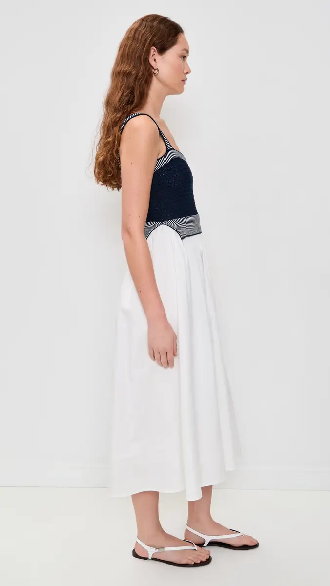 Moon River Mixed Media Knit Top Midi Dress Navy/Off White | Thumbnail 4
