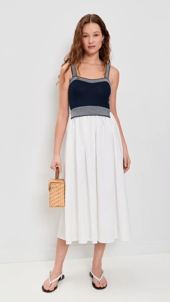 Moon River Mixed Media Knit Top Midi Dress Navy/Off White | Thumbnail 5