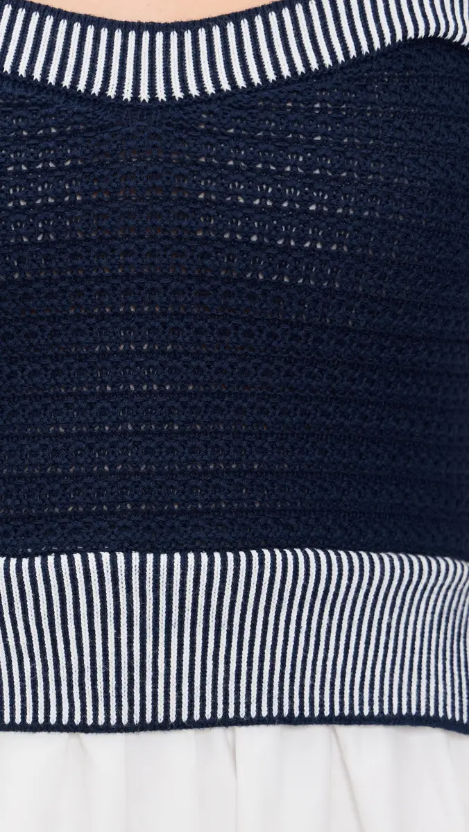 Moon River Mixed Media Knit Top Midi Dress Navy/Off White | Thumbnail 6