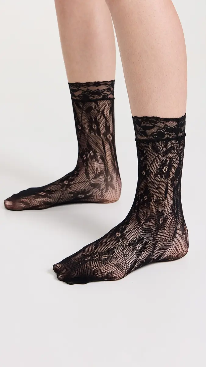 Stems Floral Fishnet Socks Black One Size | Thumbnail 2