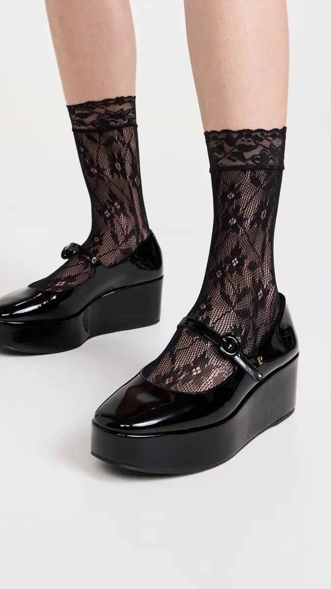 Stems Floral Fishnet Socks Black One Size | Thumbnail 3