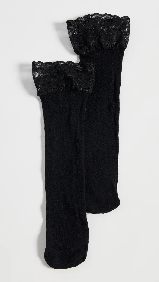Stems Floral Fishnet Socks Black One Size | Thumbnail 4