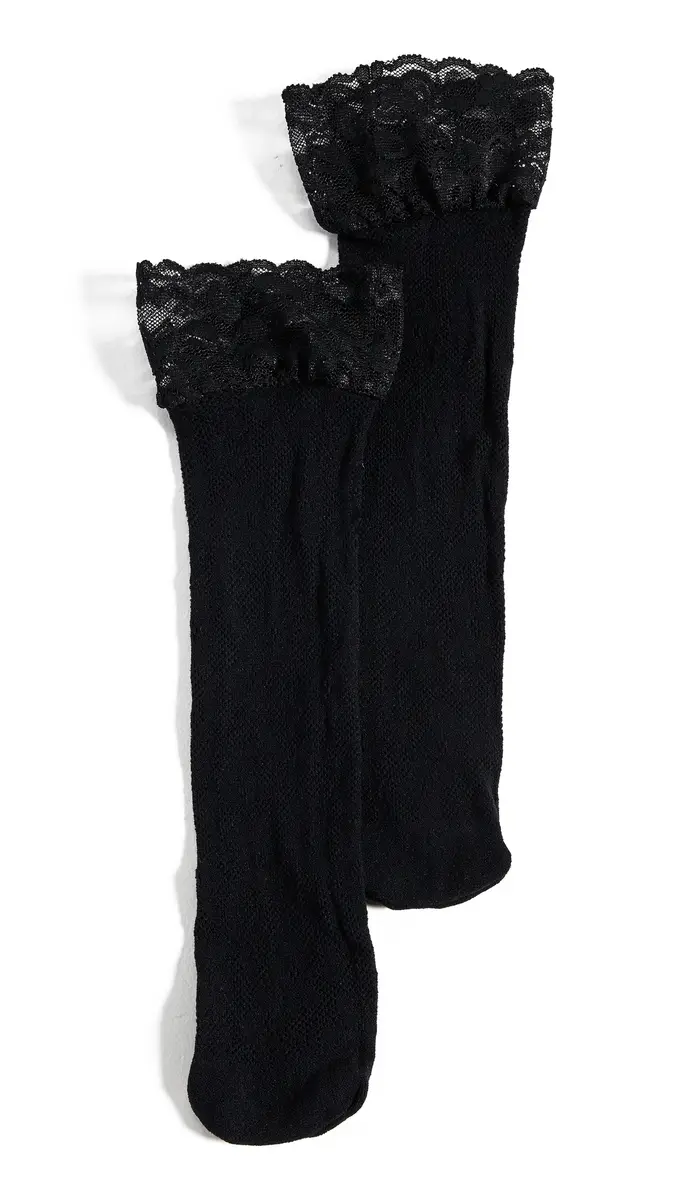Stems Floral Fishnet Socks Black One Size | Thumbnail 6