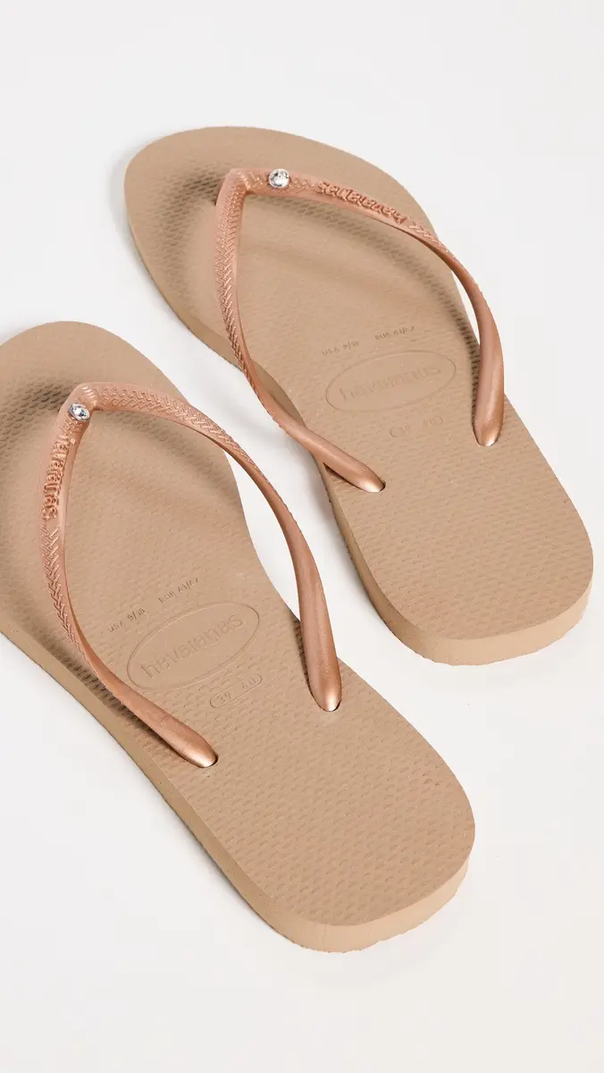 Havaianas Slim Crystal Flip Flops Rose Gold | Thumbnail 4