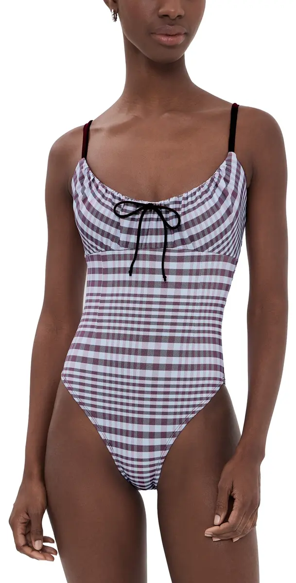 Good American Plaid Drawstring Swimsuit fig plaid | Image 1 Good American Plaid Drawstring Swimsuit fig plaid | Image 1