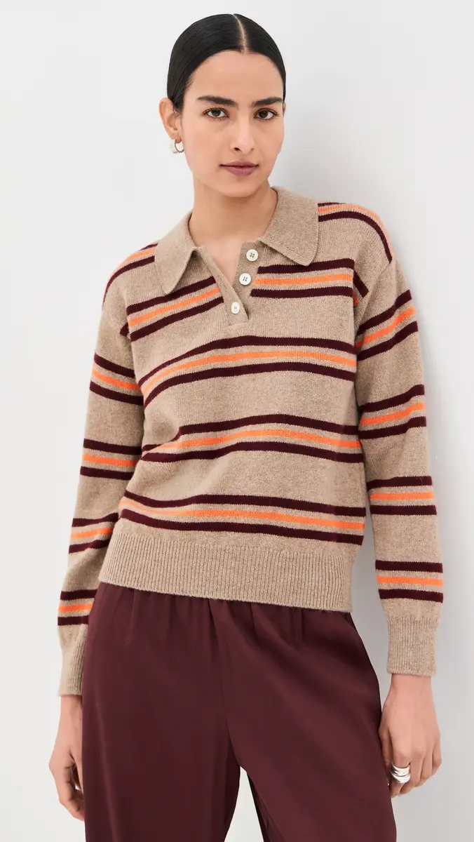 Daughter & Edith Stripe Polo Sweater Dark Natural Stripe | Thumbnail 2 Daughter & Edith Stripe Polo Sweater Dark Natural Stripe | Thumbnail 2