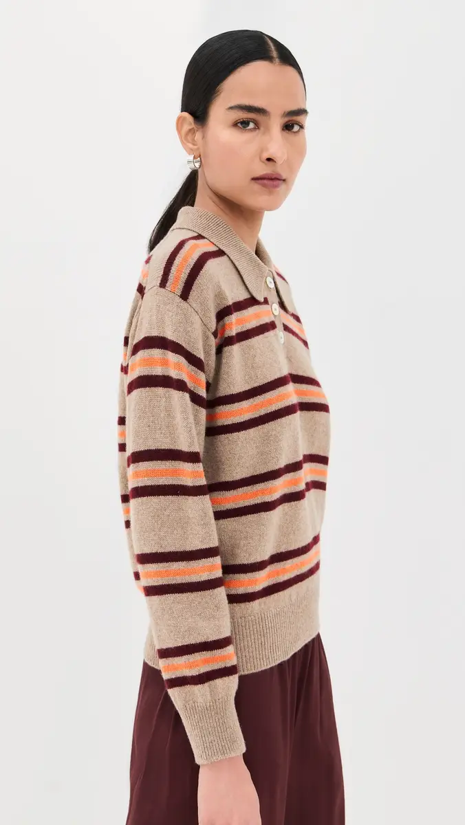 Daughter & Edith Stripe Polo Sweater Dark Natural Stripe | Thumbnail 4 Daughter & Edith Stripe Polo Sweater Dark Natural Stripe | Thumbnail 4