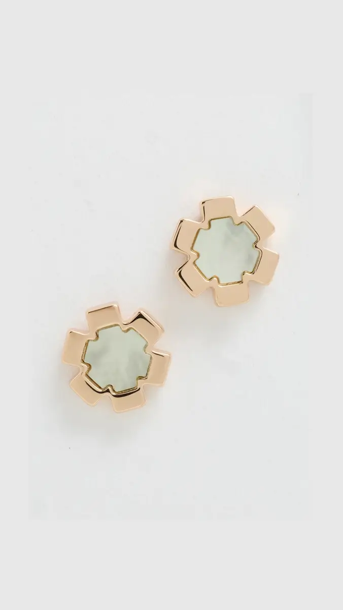 Tory Burch Flower Stud Earrings Tory Gold/Green One Size | Thumbnail 2