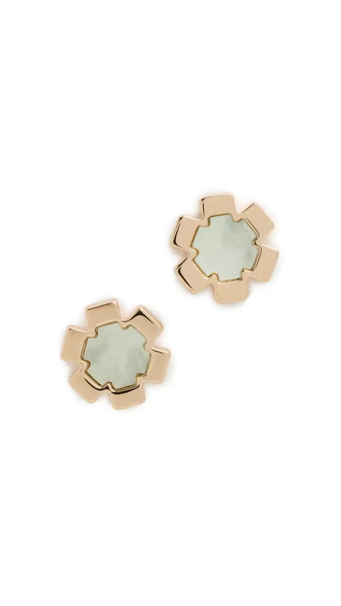 Tory Burch Flower Stud Earrings Tory Gold/Green One Size | Thumbnail 5