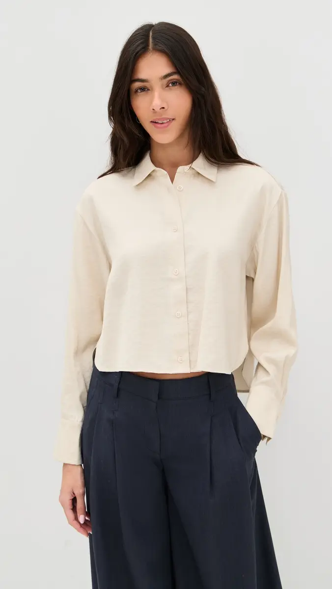LE BOP Felicity Boxy Cropped Satin Button Down | Thumbnail 2