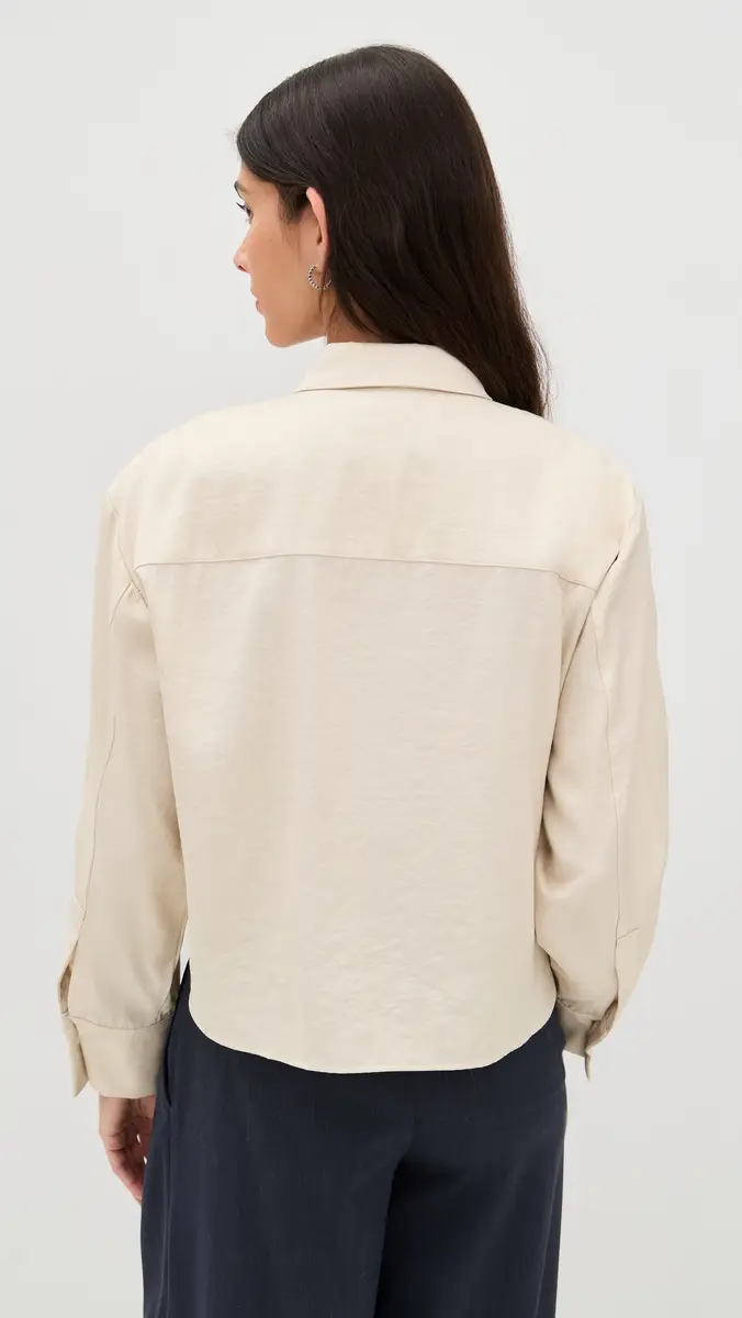 LE BOP Felicity Boxy Cropped Satin Button Down | Thumbnail 3