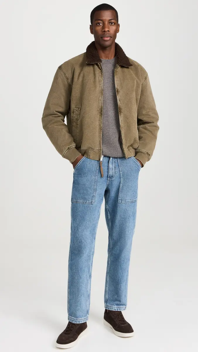 Alex Mill Flight Jacket In Canvas With Sherpa Collar Faded Olive | Thumbnail 5 Alex Mill Flight Jacket In Canvas With Sherpa Collar Faded Olive | Thumbnail 5