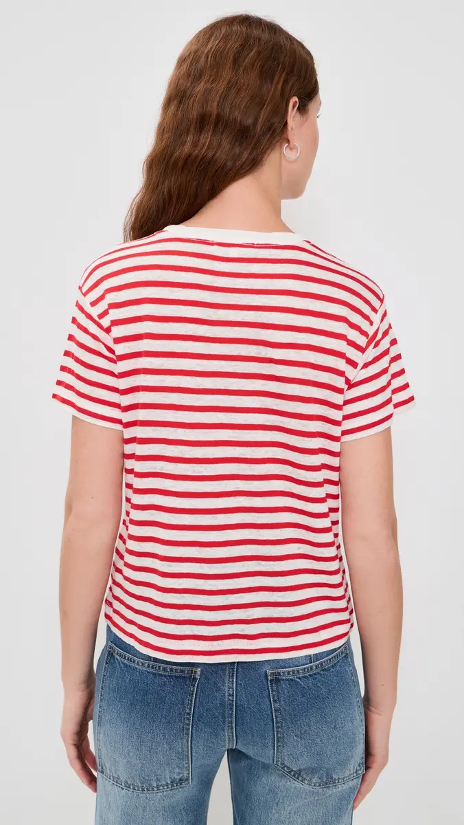 Alex Mill Garcon Striped Tee In Linen Cotton Off White/Tomato | Thumbnail 3 Alex Mill Garcon Striped Tee In Linen Cotton Off White/Tomato | Thumbnail 3
