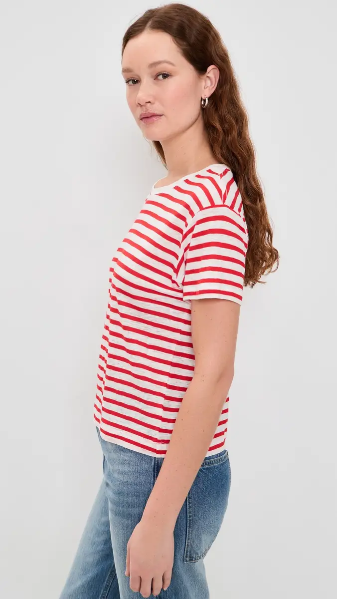 Alex Mill Garcon Striped Tee In Linen Cotton Off White/Tomato | Thumbnail 4 Alex Mill Garcon Striped Tee In Linen Cotton Off White/Tomato | Thumbnail 4