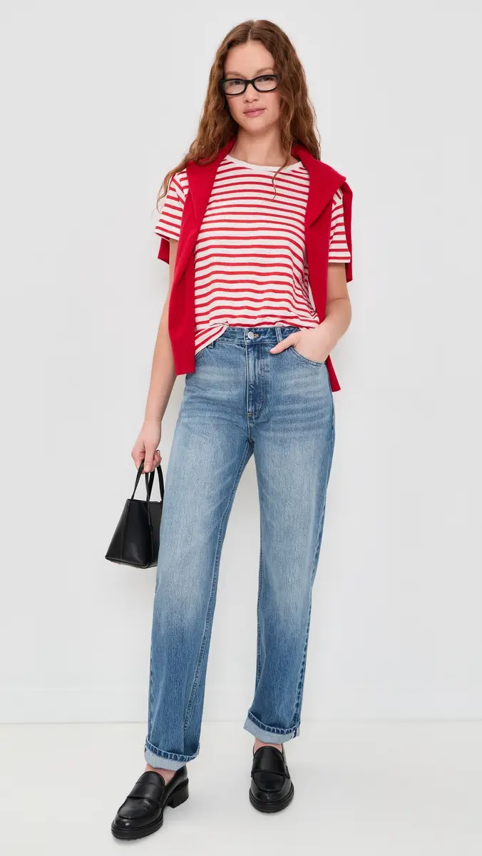 Alex Mill Garcon Striped Tee In Linen Cotton Off White/Tomato | Thumbnail 5 Alex Mill Garcon Striped Tee In Linen Cotton Off White/Tomato | Thumbnail 5