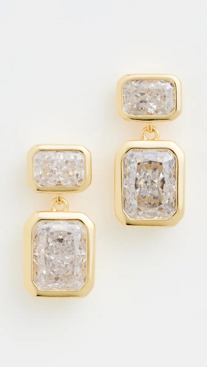 Shashi Emerald Baguette Drop Earrings | Thumbnail 2