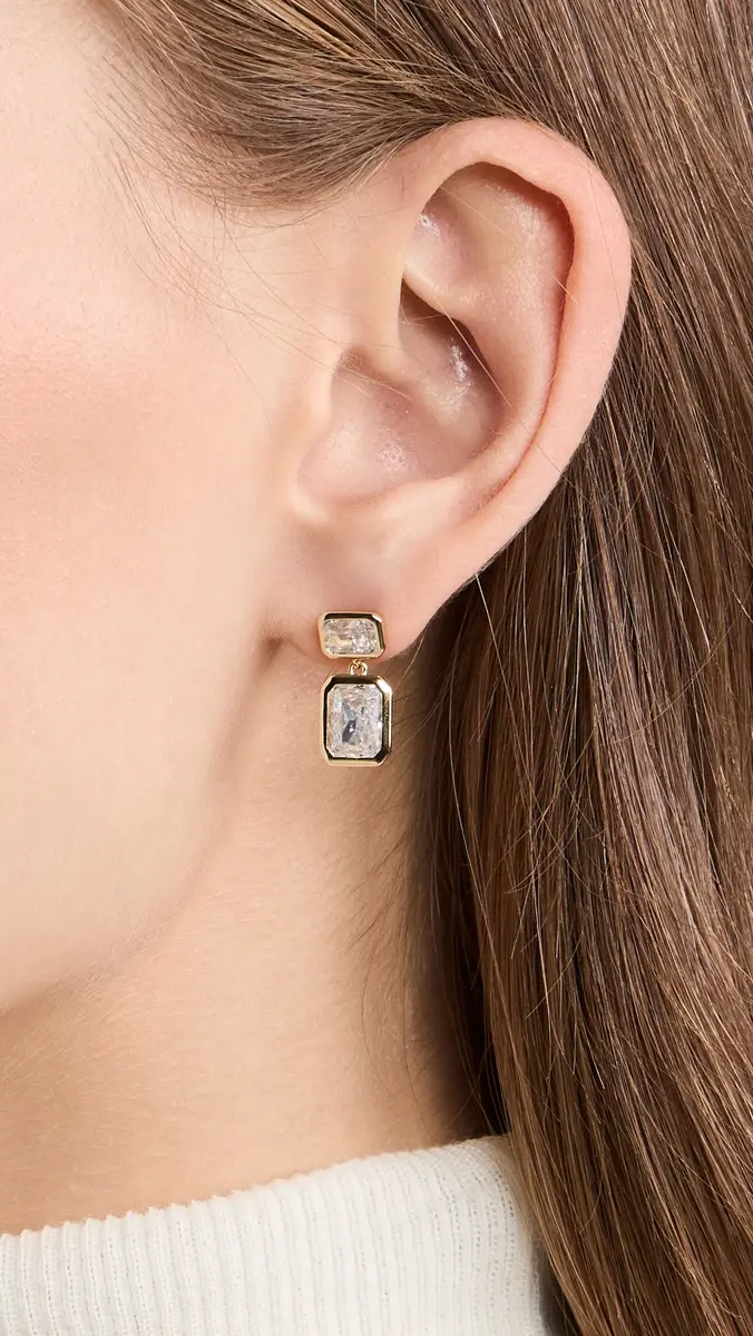 Shashi Emerald Baguette Drop Earrings | Thumbnail 3
