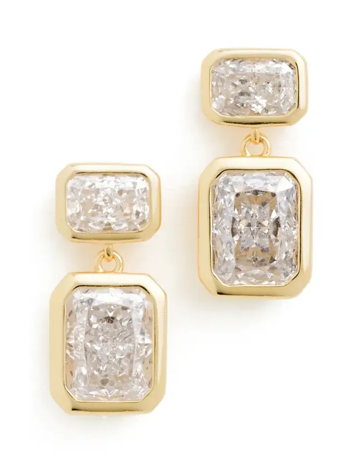 Shashi Emerald Baguette Drop Earrings