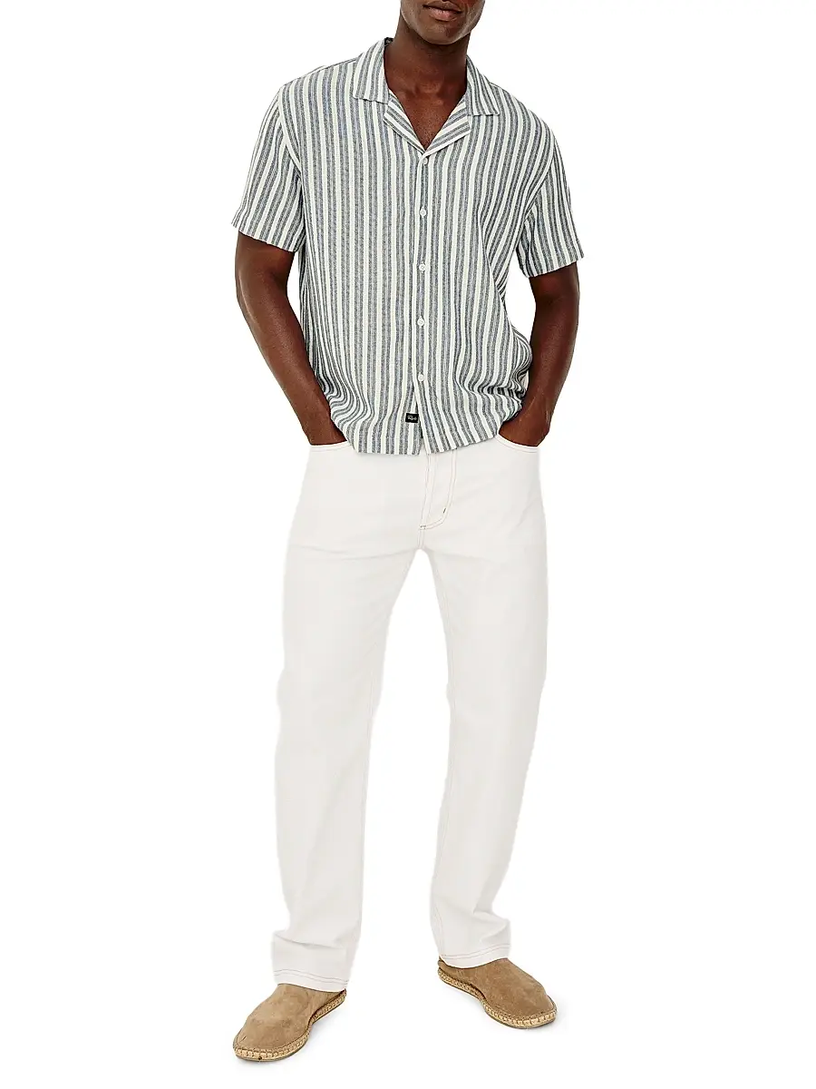 Rails Men's Striped Cotton Camp Shirt - Marine White Stripe | Thumbnail 2