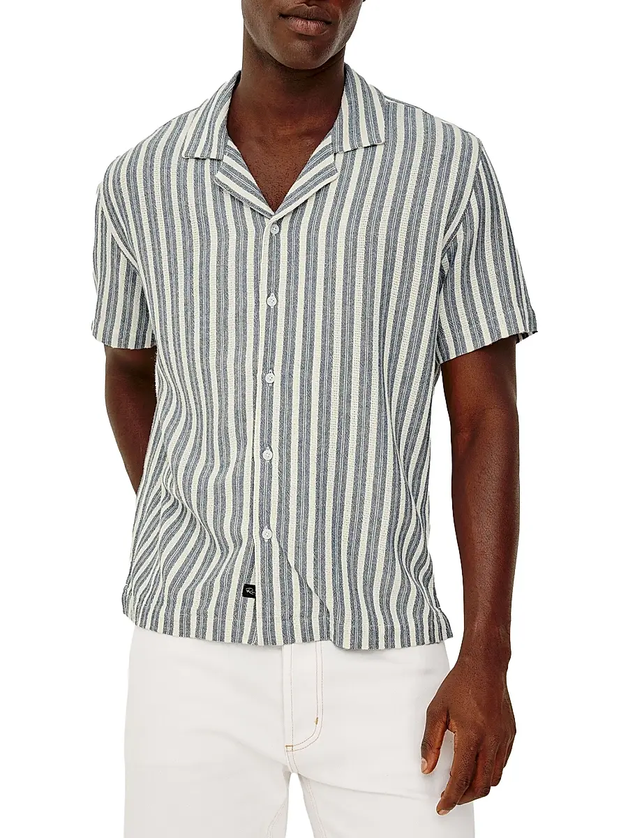 Rails Men's Striped Cotton Camp Shirt - Marine White Stripe | Thumbnail 3