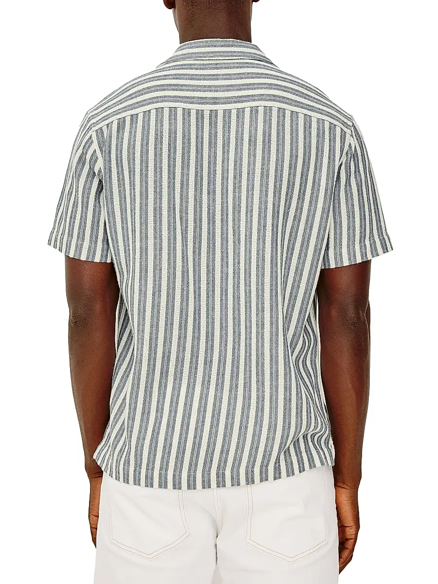 Rails Men's Striped Cotton Camp Shirt - Marine White Stripe | Thumbnail 4