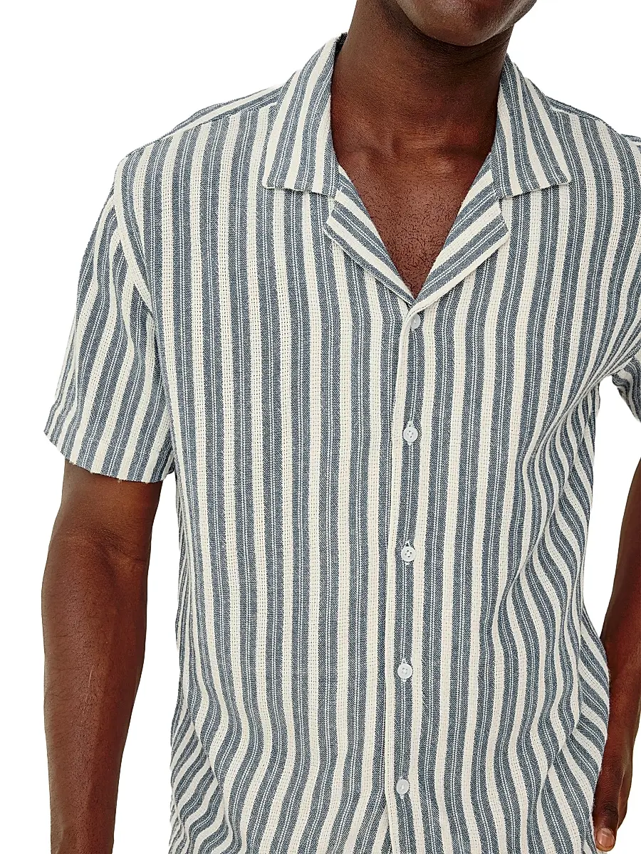Rails Men's Striped Cotton Camp Shirt - Marine White Stripe | Thumbnail 5