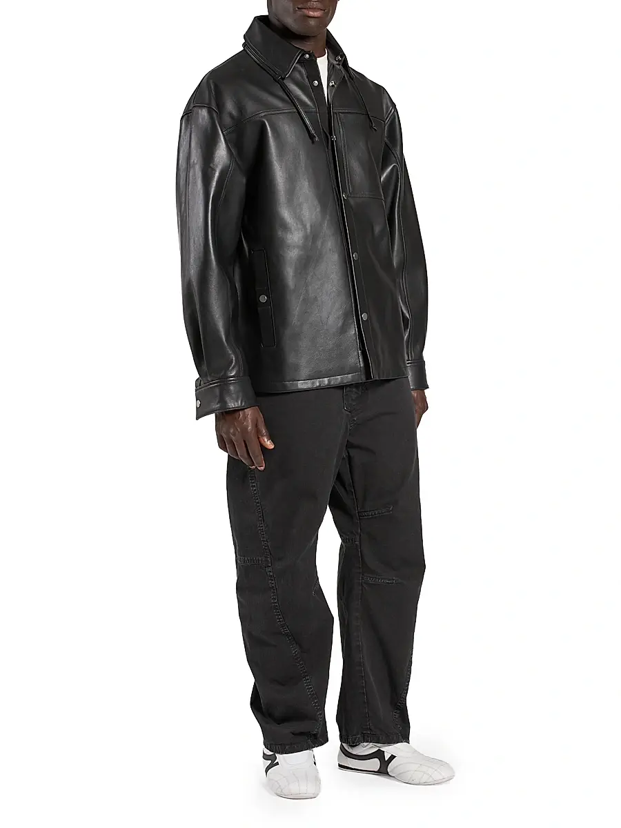 MORDECAI Men's Snap-Front Leather Overshirt | Thumbnail 2 MORDECAI Men's Snap-Front Leather Overshirt | Thumbnail 2