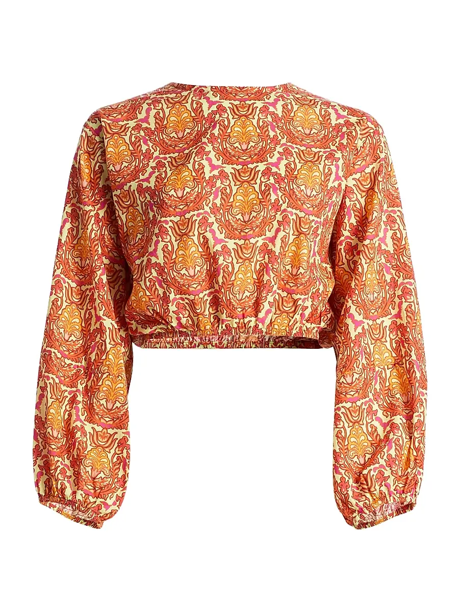 EYWASOULS MALIBU Women's Isla Damask Open-Back Crop Top - Amber Mosaic - Size Medium | Image 1 EYWASOULS MALIBU Women's Isla Damask Open-Back Crop Top - Amber Mosaic - Size Medium | Image 1
