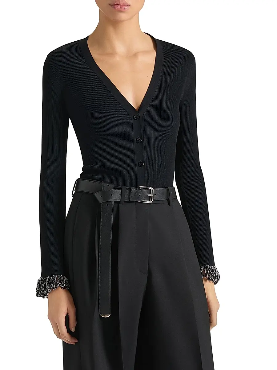 Givenchy Women's Cardigan in Knit with Embroidered Pearls - Black | Thumbnail 2 Givenchy Women's Cardigan in Knit with Embroidered Pearls - Black | Thumbnail 2