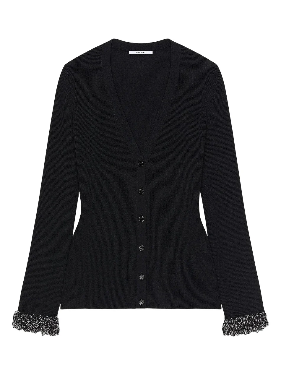 Givenchy Women's Cardigan in Knit with Embroidered Pearls - Black