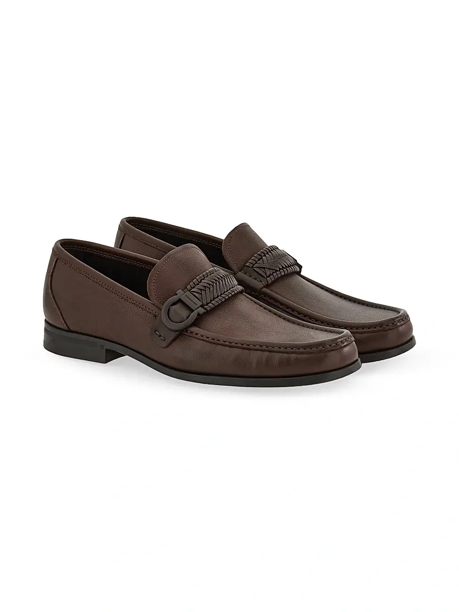 FERRAGAMO Men's Caspian Braided-Strap Leather Loafers - Nero | Thumbnail 2