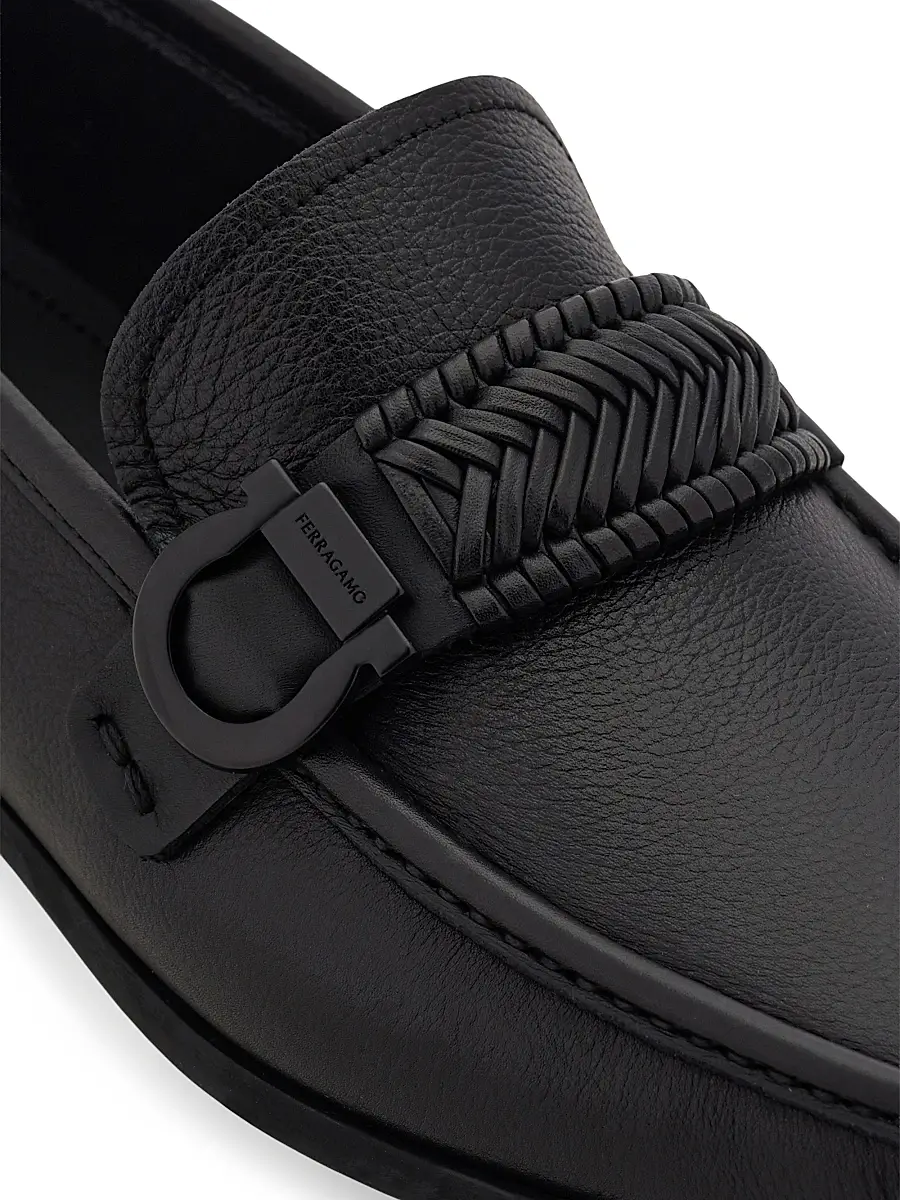 FERRAGAMO Men's Caspian Braided-Strap Leather Loafers - Nero | Thumbnail 11