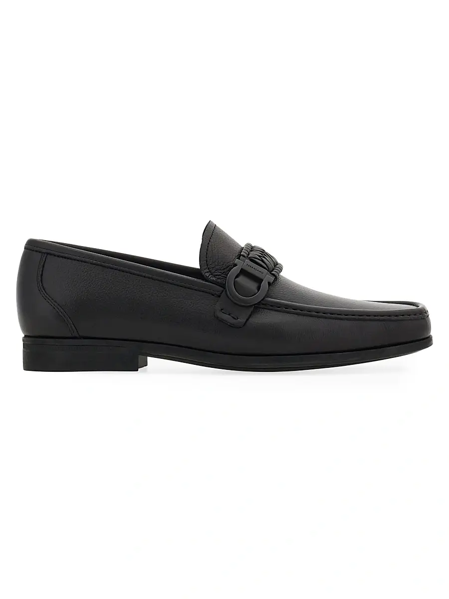 FERRAGAMO Men's Caspian Braided-Strap Leather Loafers - Nero | Thumbnail 6
