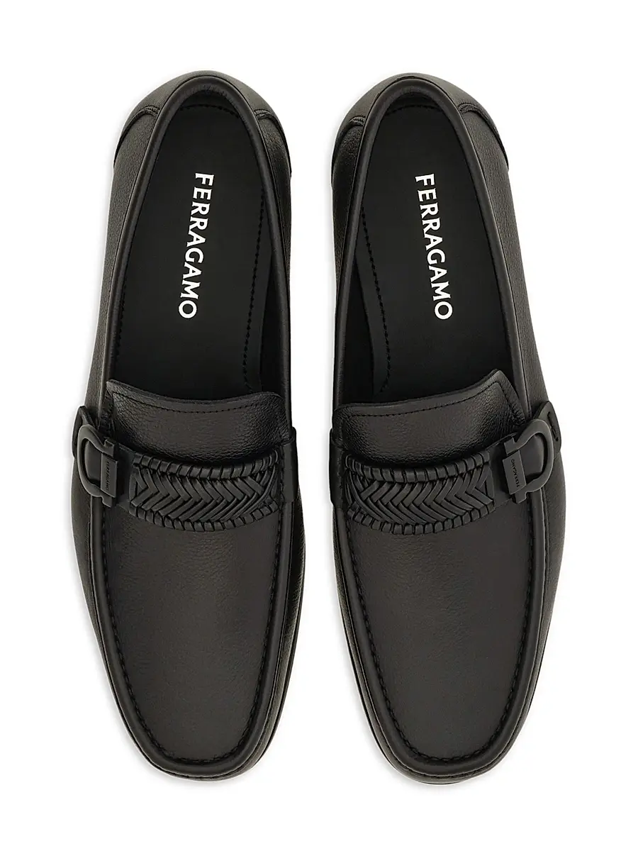 FERRAGAMO Men's Caspian Braided-Strap Leather Loafers - Nero | Thumbnail 8
