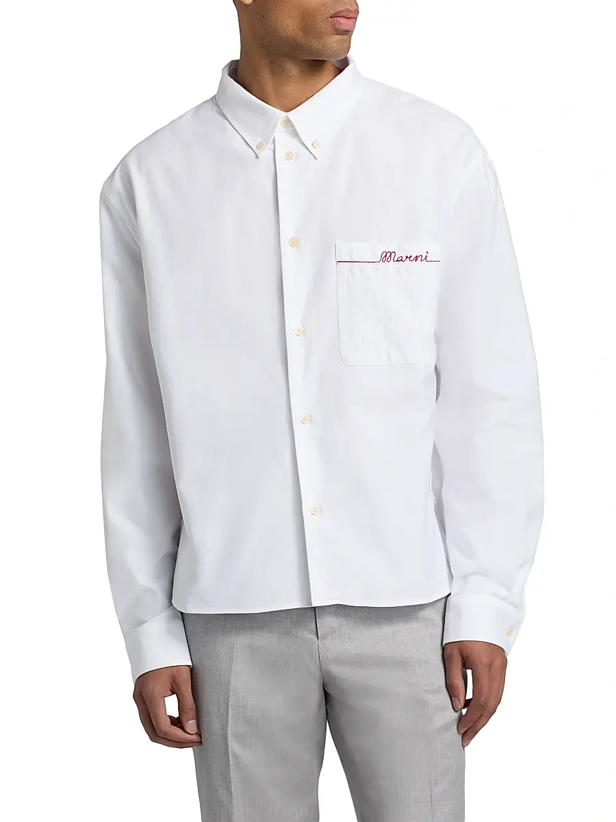 Marni Men's Embroidered Cotton Oxford Shirt - Lily White | Thumbnail 3 Marni Men's Embroidered Cotton Oxford Shirt - Lily White | Thumbnail 3