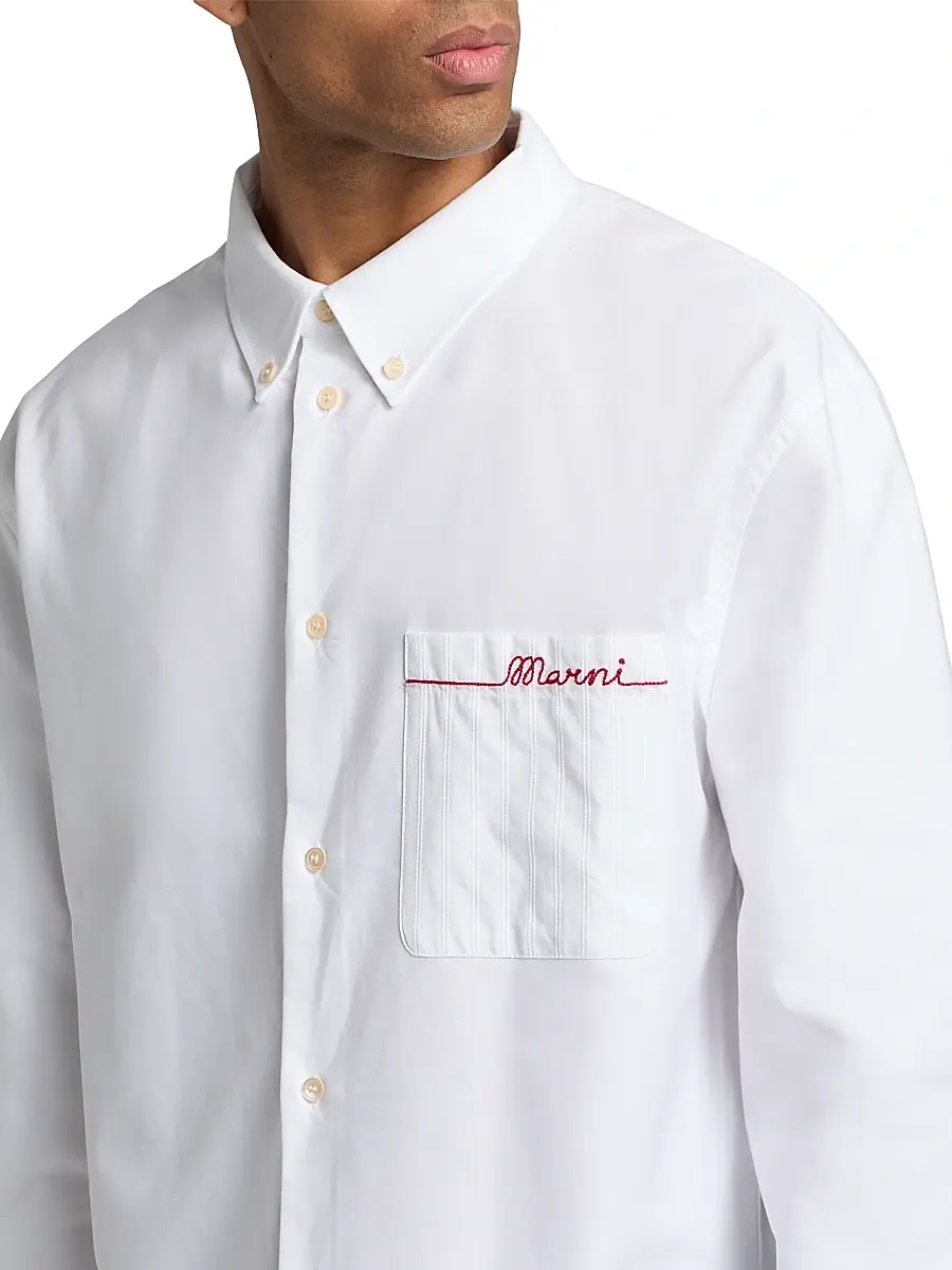 Marni Men's Embroidered Cotton Oxford Shirt - Lily White | Thumbnail 6 Marni Men's Embroidered Cotton Oxford Shirt - Lily White | Thumbnail 6
