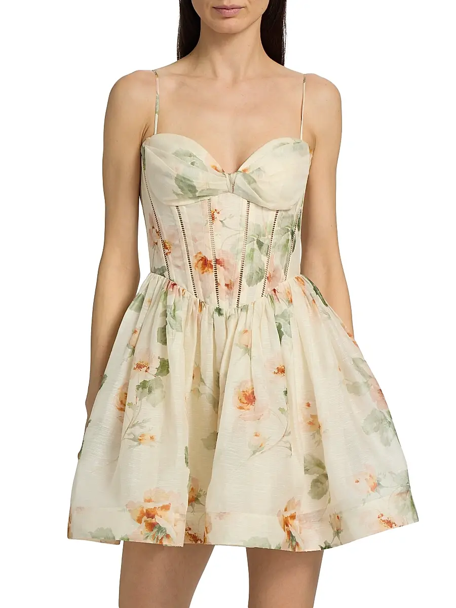 Zimmermann Women's Carousel Floral Linen-Silk Corset Minidress | Thumbnail 3 Zimmermann Women's Carousel Floral Linen-Silk Corset Minidress | Thumbnail 3